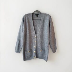 Vtg Charter Club Grey Cardigan Sweater Lambs Wool Angora V-neck Gold Buttons L